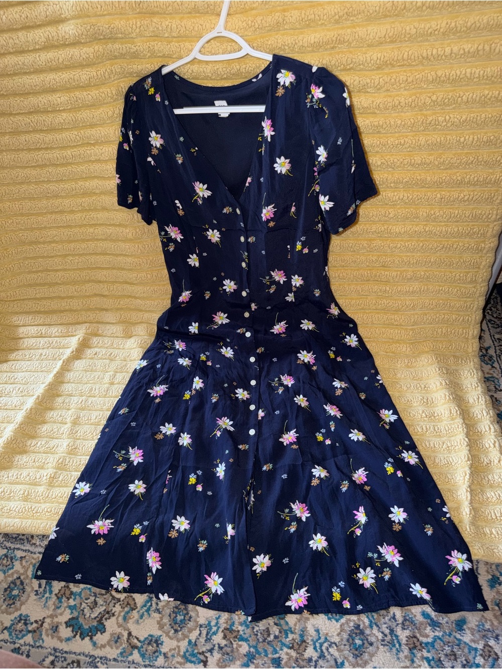 GAP Navy Floral Midi Dress with Button Front